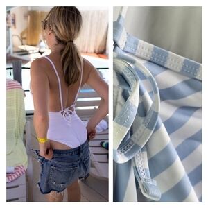 Andie Swim Womens XL Blue Paloma Bathing Suit One Piece Bikini Striped White